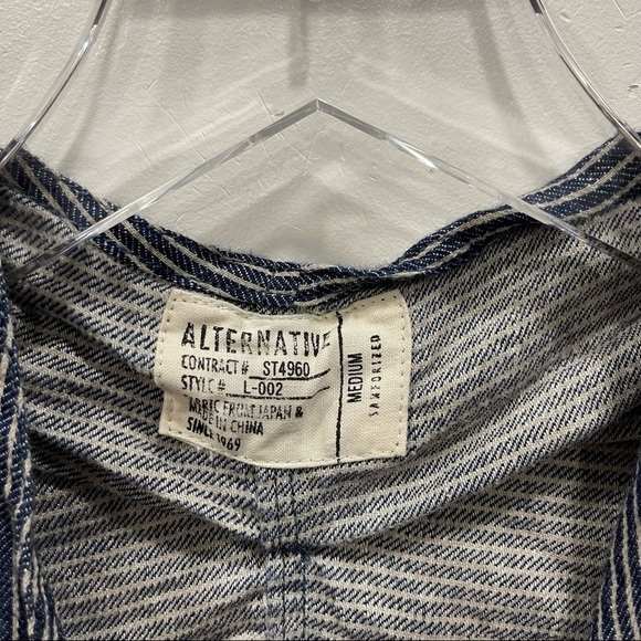 Alternative Button Front Oversized Tie-Front Stripe Top Oversized Lagenlook M - Picture 5 of 13